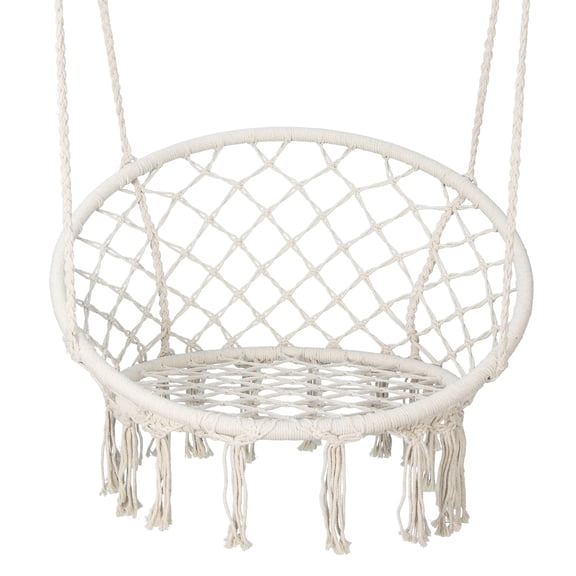LINJH Beige Hammock Chair - Macrame Swing with Durable Cotton Rope & Sturdy Hanging Design - Comfortable Yard Swing for Indoor/Outdoor Relaxation & Boho Decor