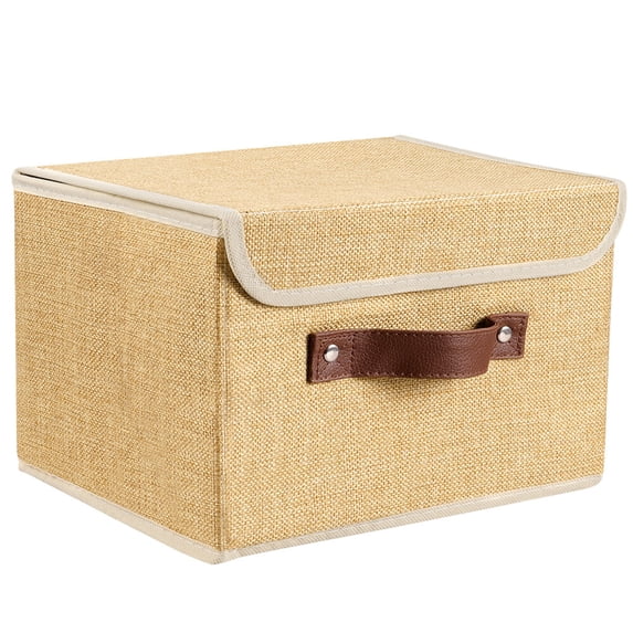 LINJH Collapsible Fabric Cube Storage Bins Large Home Organizer Boxes Baskets-2Pcs Small -Khaki