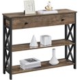 thumbnail image 1 of LINJH Console Table with Drawer, Entryway Table with 3 Tier Storage Shelves, Narrow Long Sofa Table for Entryway, Living Room, Hallway, Couch, Kitchen, Metal Frame，Taupe Wood, 1 of 19