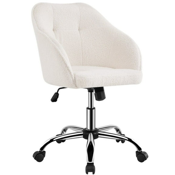 LINJH Desk Velvet Office Chair Comfy Makeup Vanity Chair with Back, Modern Swivel Computer Armchair for Bedroom Women-Ivory