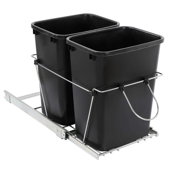 LINJH Double 35 Quart Pull Out Trash Can Waste Bin Container Under Kitchen Cabinet