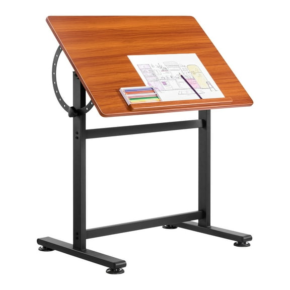 LINJH Drafting Table Adjustable 090 Tilt Wooden Drawing Desk with H-Frame