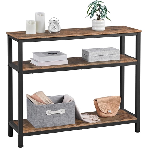 LINJH Entryway Table with Storage Shelves, 40 Inch Console Table with Metal Frame, Wood Behind Couch Sofa Tables for Entryway, Living Room,Rustic Brown