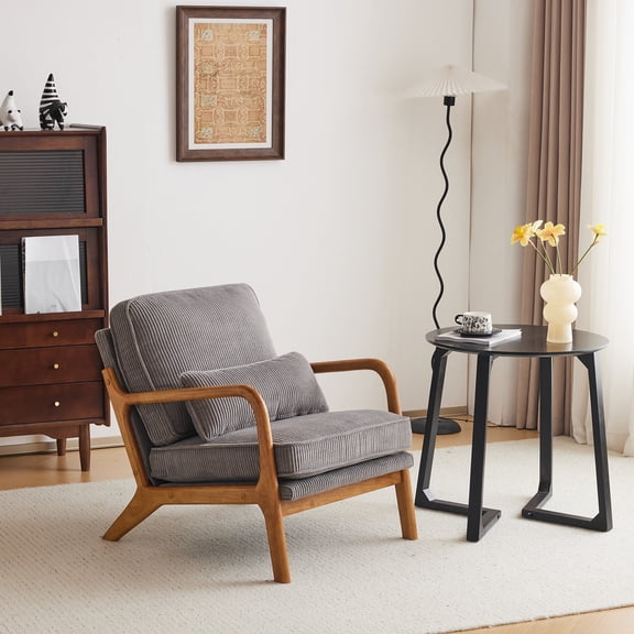 LINJH Fabric Wooden Chair Single Sofa Comfy Upholstered for Living Room Office Store,(25.6 x 32.3 x 29.5)" (L x W x H),Grey