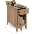 thumbnail image 1 of LINJH Flip Top End Table with Charging Station, Modern Side Table with Drawer, Storage Cabinet, USB Ports & Outlets, Narrow Nightstands for Small Spaces, Living Room, Bedroom-Oak-1, 1 of 10