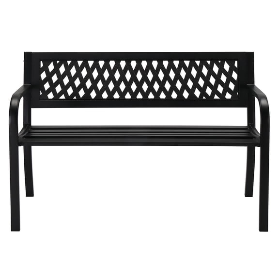 LINJH Garden Bench PVC Metal 47 inch Black Outdoor Porch Park Cast Iron Sturdy Terrace