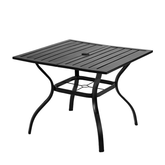 LINJH In/Outdoor 28in High Patio Table Metal Frame Slatted Top Umbrella Hole Garden