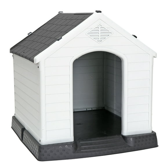 LINJH Indoor Outdoor Dog House Pet Shelter Grey Waterproof Up to 100LB Dog w/Air Vents