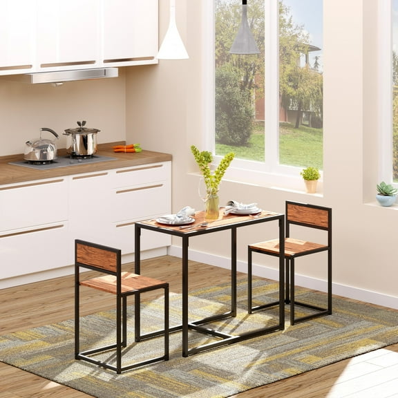LINJH Industrial 3pc Dining Table 2 Chair Set for Small Space Dining Room Kitchen