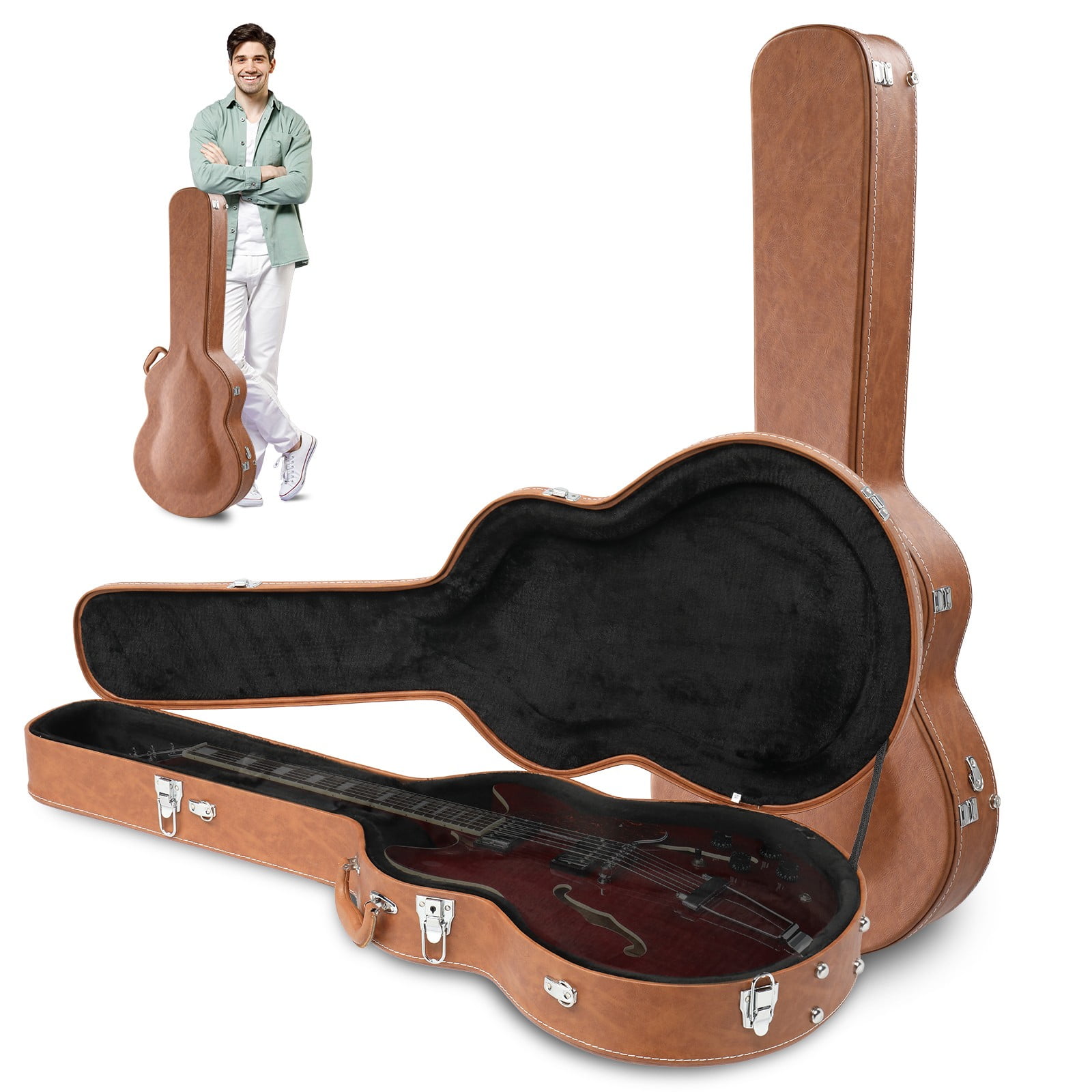 LINJH LINJH Wooden Case for 335 Style 6-String Semi-Hollow Electric Guitars Brown