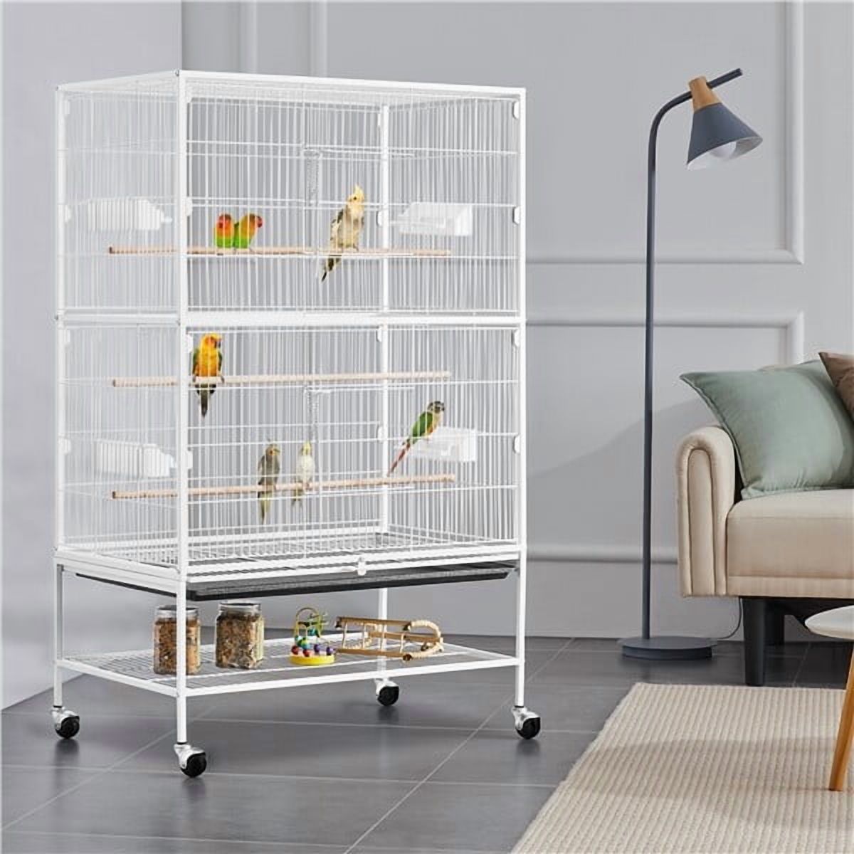 LINJH Large Parrot Cage Rolling Metal Bird Cage for Lovebird Cockatoo Conure