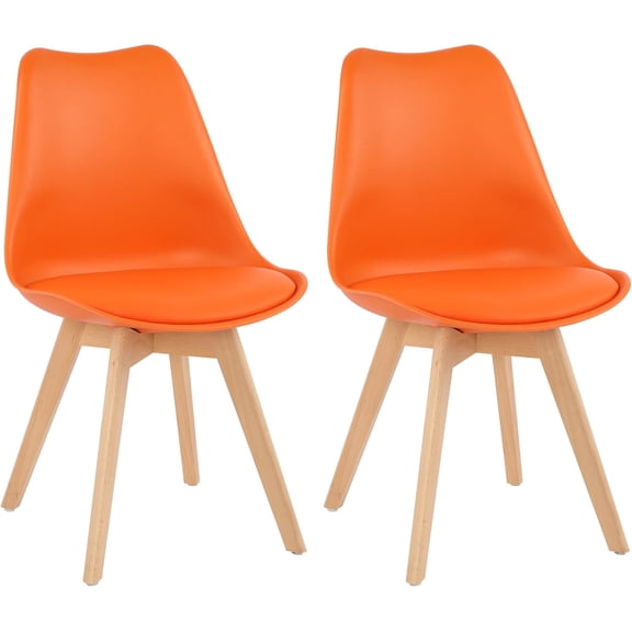 LINJH Mid Century Modern Dining Chairs,Shell Lounge Plastic Side Chair with Soft Padded and Wooden Legs for Dining Room Living Room Bedroom Kitchen Set of 2 (Orange)