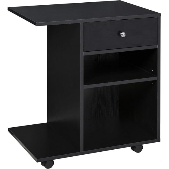 LINJH Mobile Printer Stand, Rolling File Cabinet Cart with Wheels, Adjustable Shelf, Drawer and CPU Stand, Black