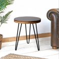 thumbnail image 1 of LINJH Natural Teak Wood Round End Side Table with Hairpin Legs 21" H Home Decor, 1 of 20