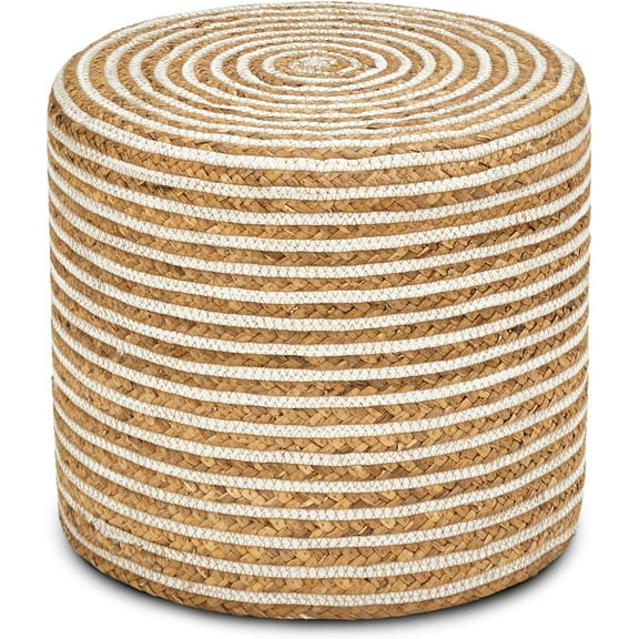 LINJH Ottoman Poof, Natural Seagrass Poufs, Hand Weave Round Footstool, Pouffe Accent Chair, Home Decorative Seat, Boho Deco Floor Chair for Living Room, Bedroom (18inch 68LI)