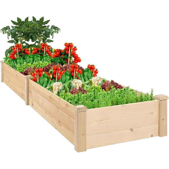 LINJH Outdoor Wooden Raised Garden Bed Patio Planter Kit Box Grow for Deck Balcony Vegetables Flowers Gardening - Natural (8ft)