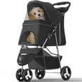 thumbnail image 1 of LINJH Pet Stroller with 3 Wheels for Small/Medium Pets, Portable Travel Foldable Carrier Jogger for Dog Cat Puppy Kitty, Rear Wheel Breaks, Storage Basket, Visible Mesh with Weather Cover,Black, 1 of 10
