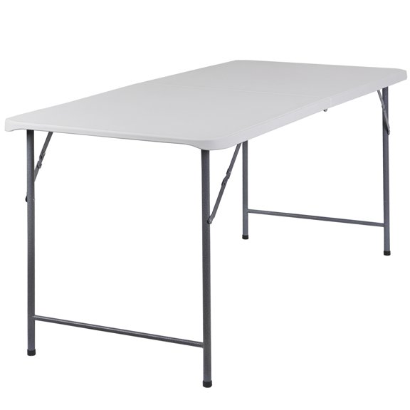 LINJH Plastic Folding Table-6ft Fold in Half Picnic Table with Carrying Handle White