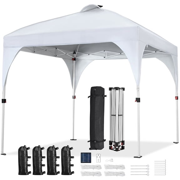 LINJH Pop Up Gazebo 10'x10' Canopy Tent w/ 17 Solar LED Lights Adjustable Outdoor Tent