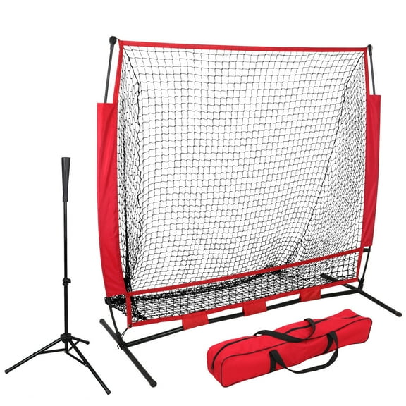LINJH Portable 5'5' Baseball Practice Net Set - Training Aids with Batting Tee, Hitting Net & Carrying Bag