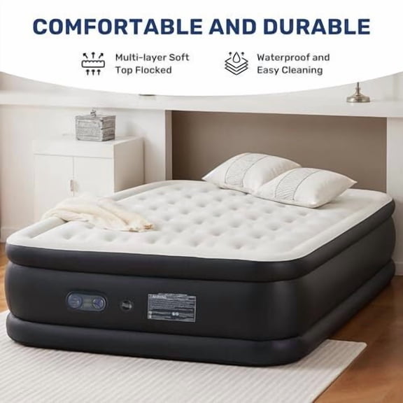 LINJH Queen Camping Air Mattress Built-in Electric High-Speed Pump for Travel & Home