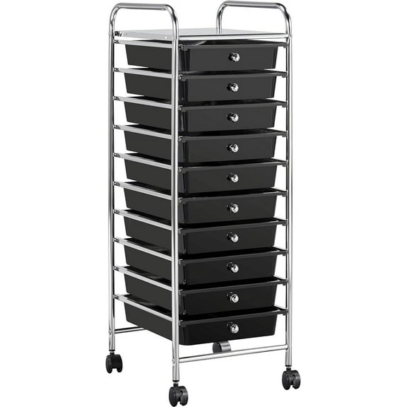 LINJH Rolling Cart Organizer Plastic Trolley with 10 Storage Drawers Utility Cart on Wheels Art Craft Organizer Ample Storage Space, Black