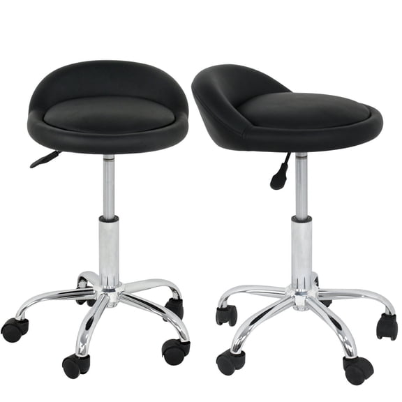 LINJH Salon Stool with Back Rest Set of 2 Saddle Rolling Hydraulic Spa Stools (BLACK)