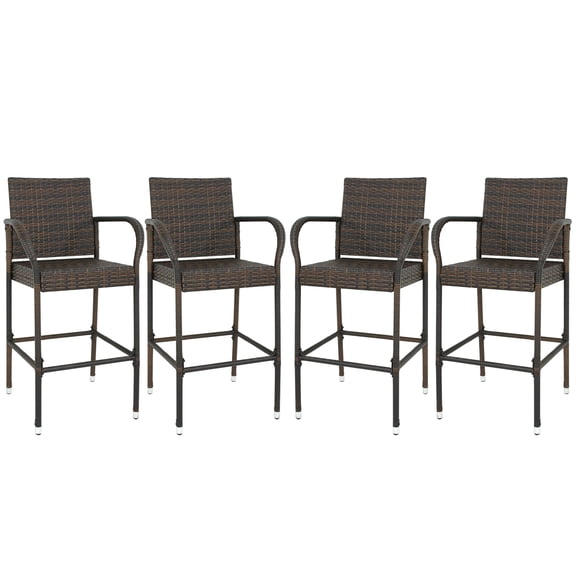 LINJH Set of 4 Upgraded Wicker Bar Stools Chairs Backyard Rattan Chair w/Armrest Brwon