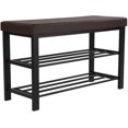 thumbnail image 1 of LINJH Shoe Bench, 3-Tier Shoe Rack for Entryway, Storage Organizer with Foam Padded Seat, Faux Leather, Metal Frame, for Living Room, Hallway, 12.2 x 31.9 x 19.3 Inches, Brown, 1 of 8