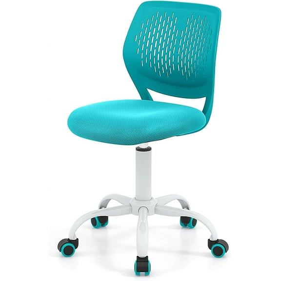 LINJH Small Home Office Desk Chair, Swivel Rolling Study Computer Chair, Adjustable Height Task Chair with Armless Mid Back, Upholstered Mesh Seat,Urquoise