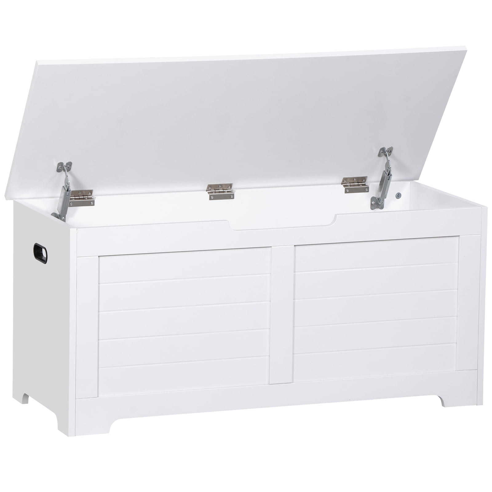 LINJH Storage Chest 39" Wooden Bench Toy Box with Flip-top Lid & 2 Safety Hinge White