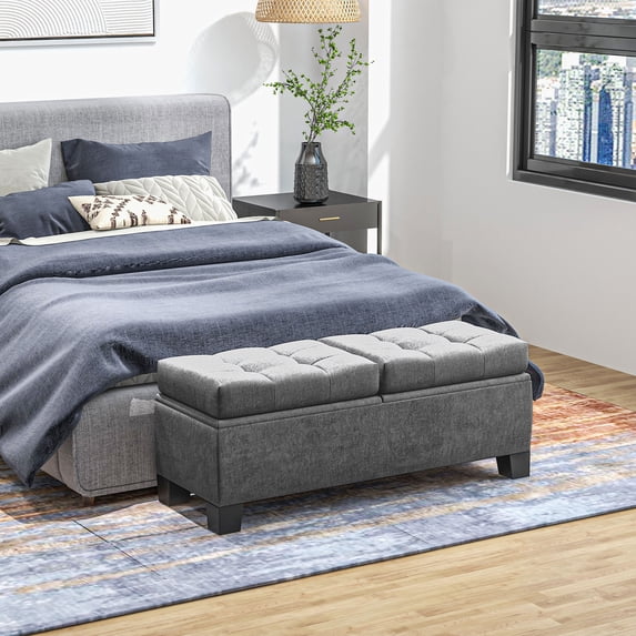 LINJH Storage End of Bed Bench, Upholstered Bench with Steel Frame, Gray