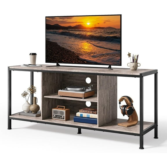 LINJH TV Stand for TVs up to 65 Inch,Entertainment Center with Open Storage Shelves,TV Media Console Table for Living Room and Bedroom, Gray