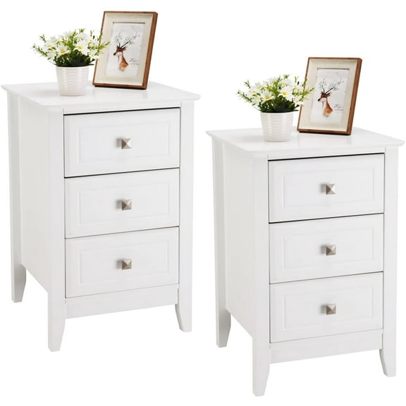LINJH Upgraded White Night Stands for Bedrooms, Modern Nightstand with 3 Drawers, Wooden Bed Side Table for Small Spaces, College Dorm, Kids’ Room, Living Room,set of 2