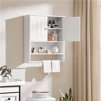 LINJH Wall Mounted Bathroom Cabinet with Doors, 8" Deep Wood Storage Organizer Over The Toilet Wall Medicine Cabinet, Adjustable Shelf for Larger Space,With Towel Bar