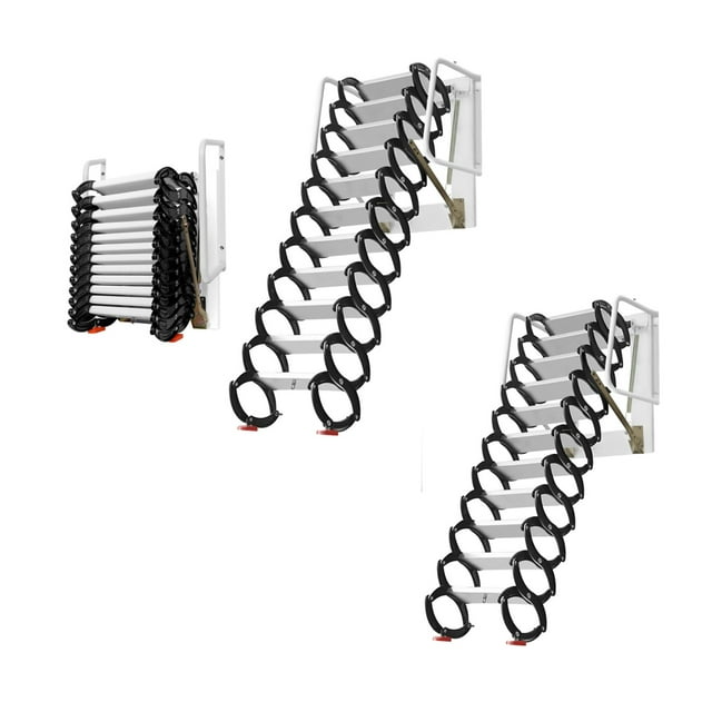 LINJI 2 Pcs 12Step Foldable Attic Ladder Wall Mounted Retractable