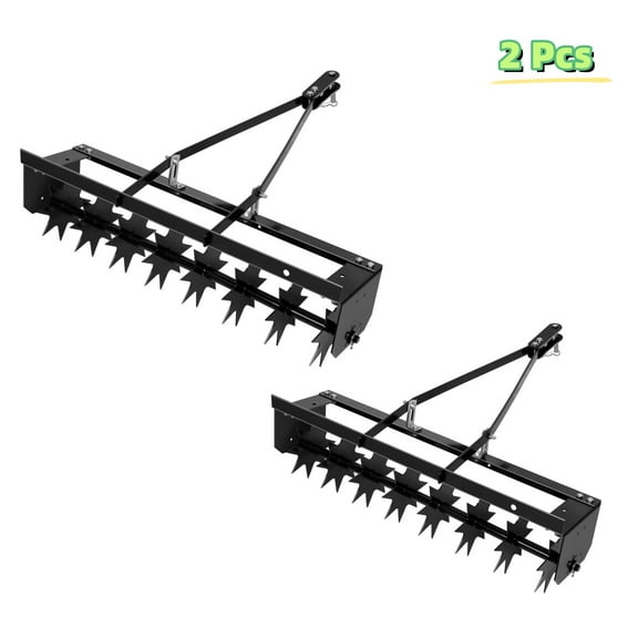 LINJI 2 Pcs 31" Tow Behind Spike Aerator, Star Shape Pointed Soil Penetrator Spikes(Spin Independently) & 2 Durable Tow Bar, 90 Lbs Loading Capacity, Tow Behind Lawn Aerator for Farm, Yard, Black