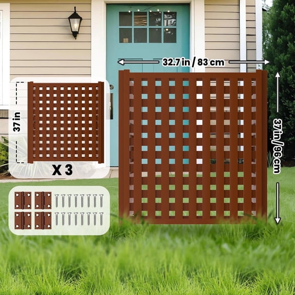 LINJI 33" W x 38" H Outdoor Privacy Screen & Air Conditioner Fence, 3-Piece Solid Wood Multi-Use Privacy Barrier with 3-Inch Thickness - Crack-Resistant, Freely Combined, Ventilated, Waterproof