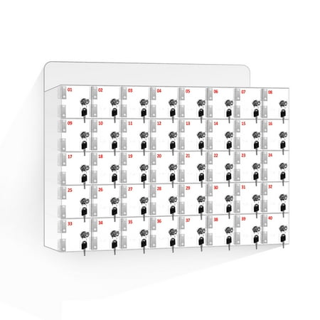 LINJI 40 Slots Cell Phone Locker, Acrylic Clear Cell Phone Storage Box, Wall-Mounted Cabinet for Office Classroom Gym Swimming Pool, with Door Locks and Keys