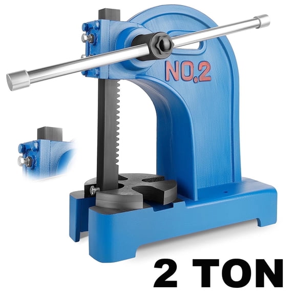 LINJI Blue 2 Ton Manual Arbor Press - Cast Iron Construction with 8.5 Inch Working Height for Precision Punching