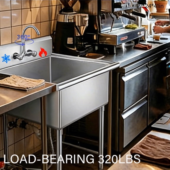 LINJI Heavy Duty Freestanding Kitchen Sink with Countertop Workstation, Utility Sink Single Bowl with Cold and Hot Water Pipe for Kitchen39.37"D x20.47"W x39.37"H
