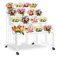 thumbnail image 1 of LINJI Indoor Outdoor Flower Stand - 3-Tier White Plant Stand with 12 White Round Buckets and  Wheels for Easy Movement, 1 of 7