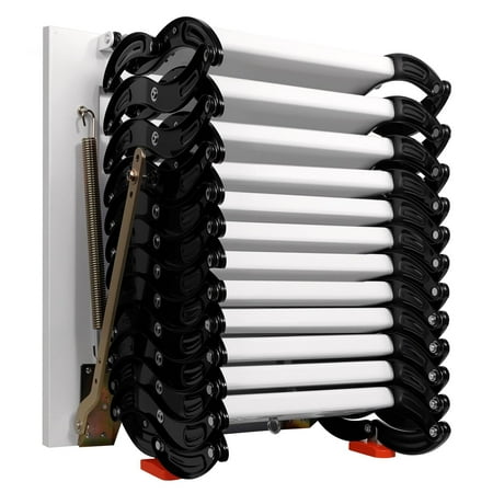 LINJI Wall-Mounted Attic Ladder, Up to 1200 lbs Pull Down Titanium-Magnesium Alloy Attic Stairs, 12 Steps Foldable Storage Staircase with Handrails, with Pull Rod & Grab Bars