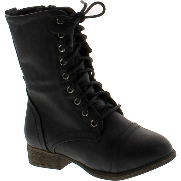 LINK BEYONCE-62K Children Girl's Comfort Lace Up Mid Calf Combat Boots