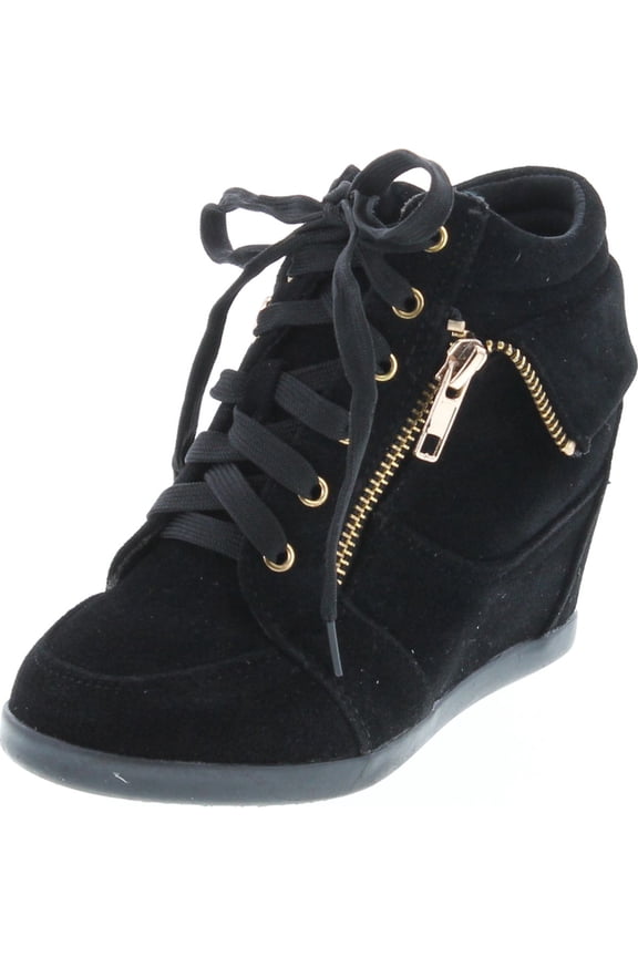 GLADYS-24K Children Girl's Comfort Hidden Wedge Lace Up Ankle Sneakers