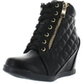 thumbnail image 1 of LINK GLADYS-25K Children Girl's Comfort Hidden Wedge Lace Up Quilted Sneakers, Black, 12, 1 of 4