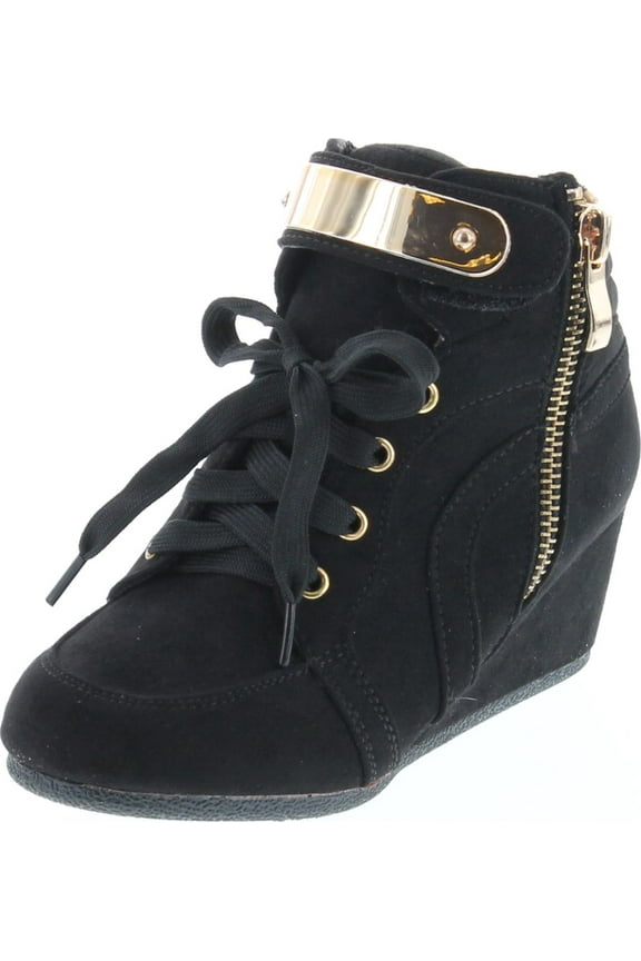 PEGGY-53K Children Girl's Comfort Lace Up Hidden Wedge Sneakers, Black, 10