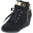 thumbnail image 1 of LINK PEGGY-53K Children Girl's Comfort Lace Up Hidden Wedge Sneakers, Black, 9, 1 of 7