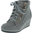 thumbnail image 1 of LINK PEGGY-63K Children Girl's Wedge Heel Lace Up Diamond Shape Quilted Sneakers, 1 of 7