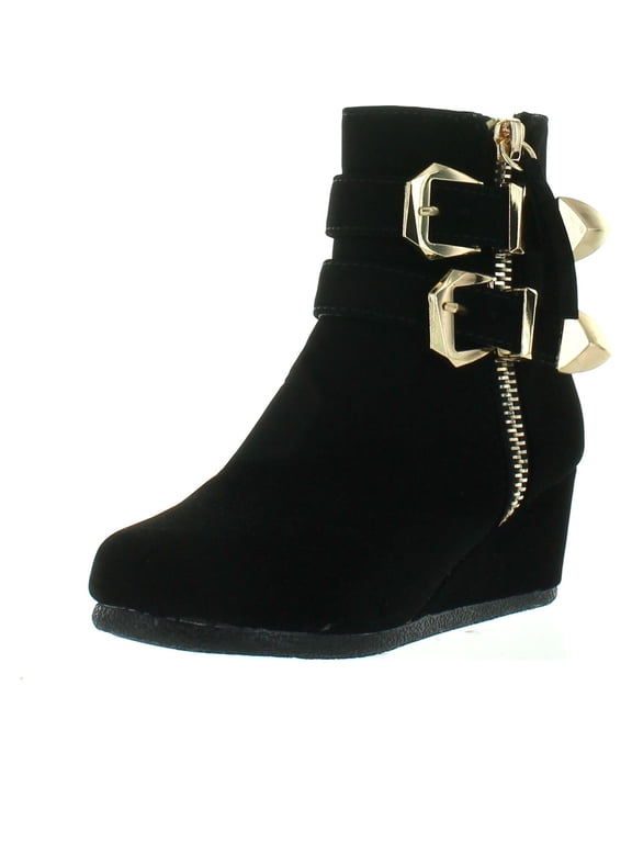PEGGY-90K Children Girl's Wedge Heel Double Straps High Top Ankle Booties
